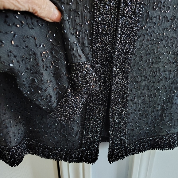 Laurence Kazar Black Beaded Cocktail Jacket VIntage Silk M - Picture 3 of 14